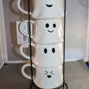 Walmart Halloween stackable ghost mug set with iron rack NWT